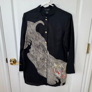 Citron Santa Monica Black Gold Linen
Embroidered Birds Shirt size S